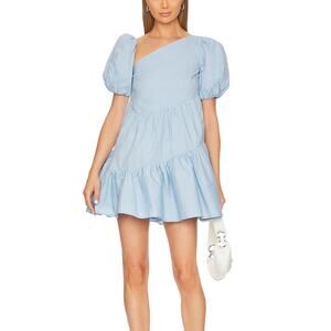 Lovers+Friends Myers Light Blue Puff Sleeve Asymmetrical Ruffle Mini Dress Sz XS